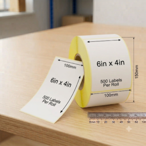 Premium Direct Thermal Labels, Top Grade Adhesive, Size 100mmx150mm, 40mm Core, 500 Labels Per Roll, White