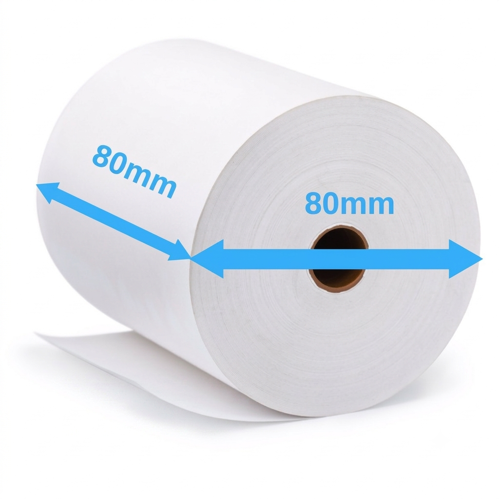Thermal Receipt Paper Roll, 80mmx80mm, Box of 50 roll / Box, White, 1PLY