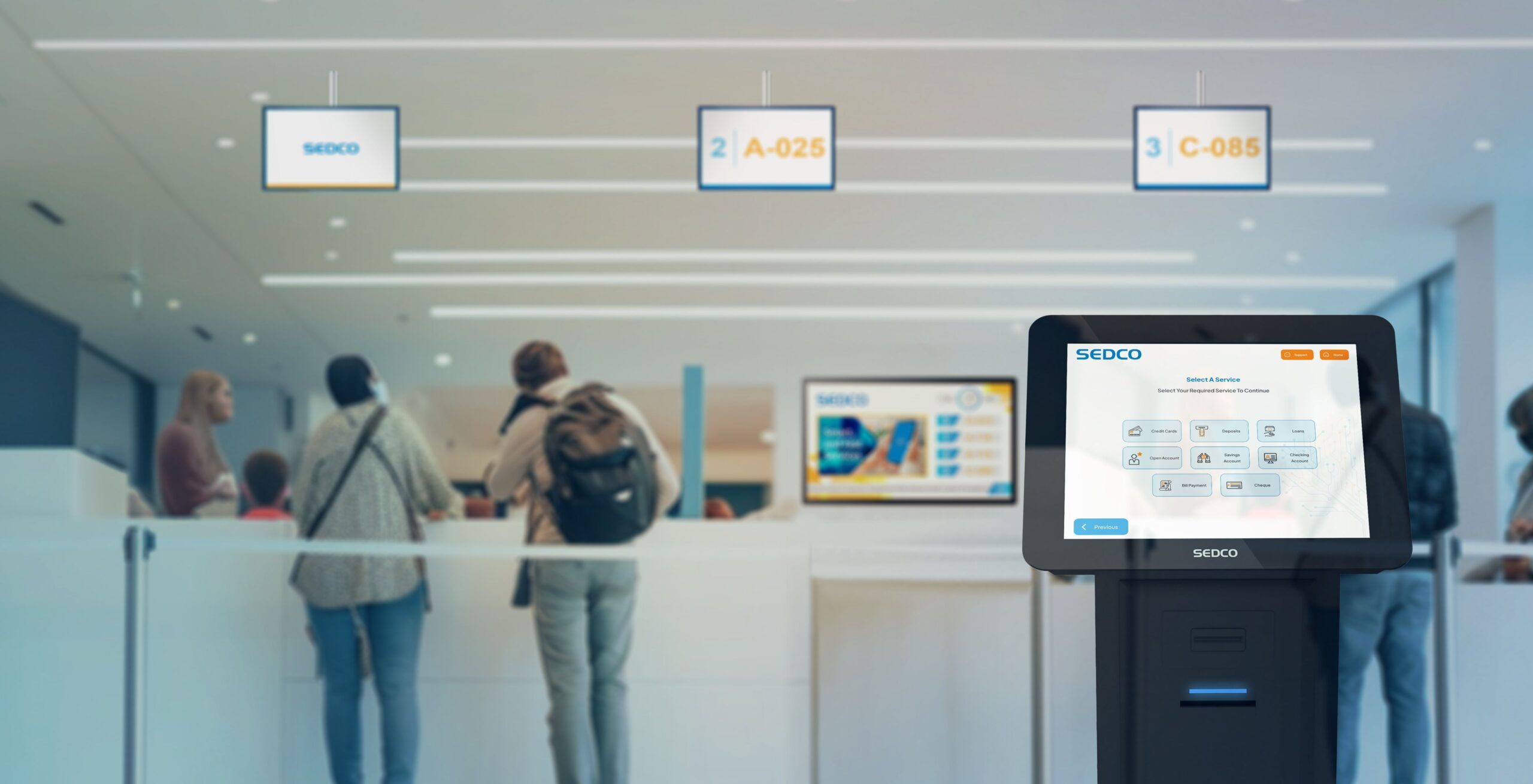 Queue management ticketing kiosk and digital display