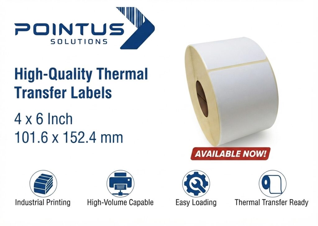 Thermal Transfer Labels, Top Grade Adhesive, Size 100mmx150mm, 40mm Core, 500 Labels Per Roll, White