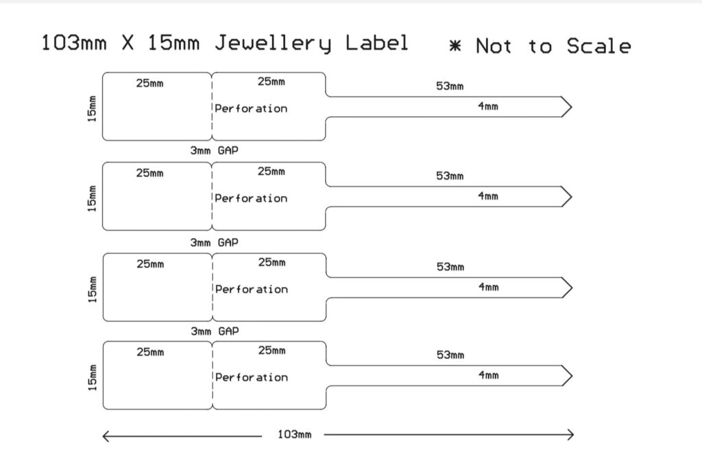 Jewelry Label 103mm x 15mm White 2500 Tags Per Roll