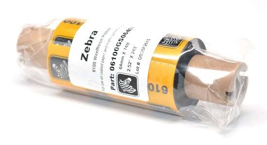 Thermal Transfer Ribbon, Zebra 6100 Wax/Resin, Wax/Resin Ribbon, 64mmx74m (2.52"x242'), 6100, Wax/Resin, 12mm (0.5") core, 48/box